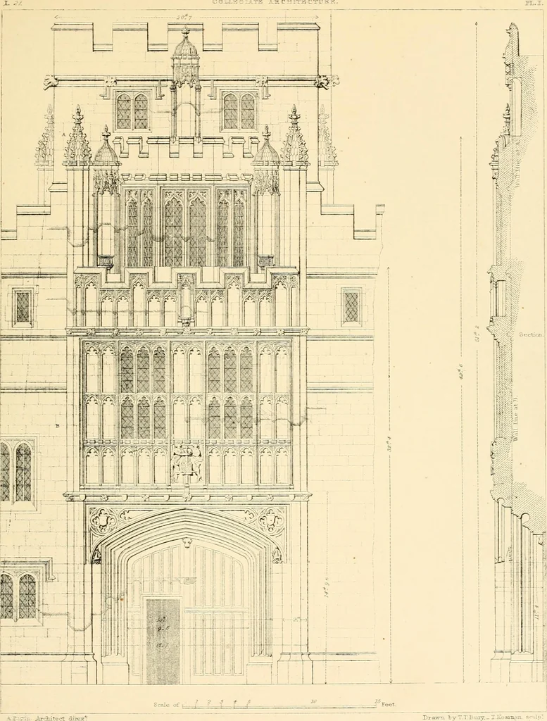 An illustration from Examples of Gothic architecture : selected from various ancient edifices in England ; consisting of plans, elevations, sections, and parts at large ; calculated to exemplify the various styles and the practical construction of this admired class of architecture ; accompanied by historical and descriptive accounts, 1895, leaf 139