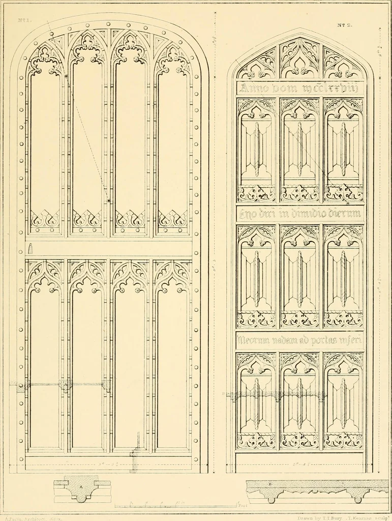 An illustration from Examples of Gothic architecture : selected from various ancient edifices in England ; consisting of plans, elevations, sections, and parts at large ; calculated to exemplify the various styles and the practical construction of this admired class of architecture ; accompanied by historical and descriptive accounts, 1895, leaf 153