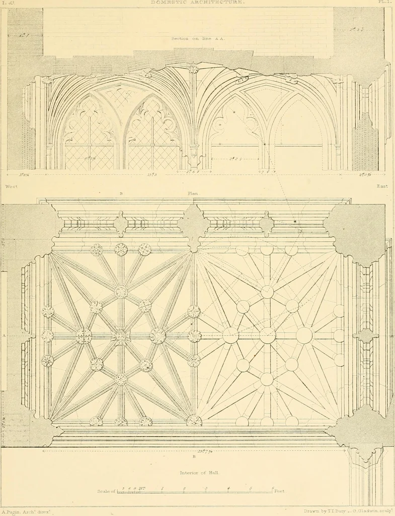An illustration from Examples of Gothic architecture : selected from various ancient edifices in England ; consisting of plans, elevations, sections, and parts at large ; calculated to exemplify the various styles and the practical construction of this admired class of architecture ; accompanied by historical and descriptive accounts, 1895, leaf 171