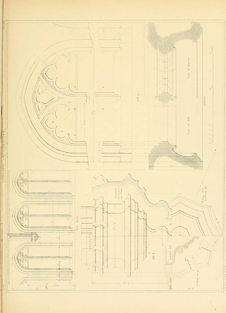 An illustration from Examples of Gothic architecture : selected from various ancient edifices in England ; consisting of plans, elevations, sections, and parts at large ; calculated to exemplify the various styles and the practical construction of this admired class of architecture ; accompanied by historical and descriptive accounts, 1895, leaf 175