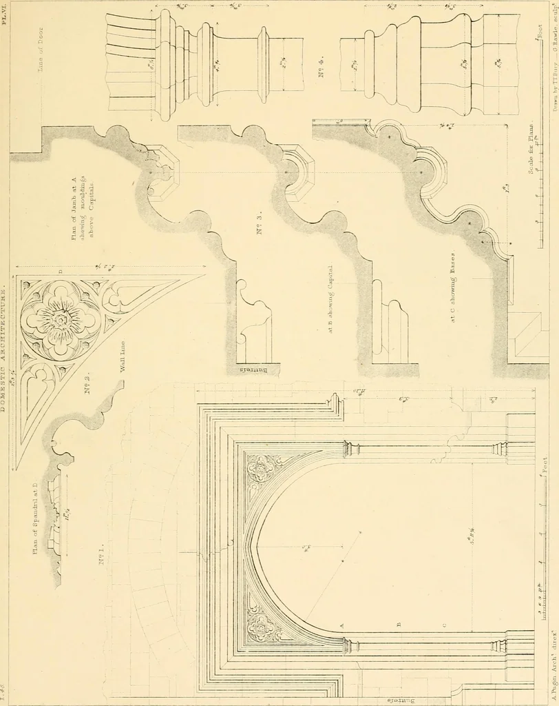 An illustration from Examples of Gothic architecture : selected from various ancient edifices in England ; consisting of plans, elevations, sections, and parts at large ; calculated to exemplify the various styles and the practical construction of this admired class of architecture ; accompanied by historical and descriptive accounts, 1895, leaf 181
