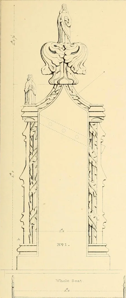 An illustration from Examples of Gothic architecture : selected from various ancient edifices in England ; consisting of plans, elevations, sections, and parts at large ; calculated to exemplify the various styles and the practical construction of this admired class of architecture ; accompanied by historical and descriptive accounts, 1895, leaf 185