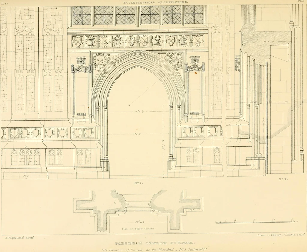 An illustration from Examples of Gothic architecture : selected from various ancient edifices in England ; consisting of plans, elevations, sections, and parts at large ; calculated to exemplify the various styles and the practical construction of this admired class of architecture ; accompanied by historical and descriptive accounts, 1895, leaf 189