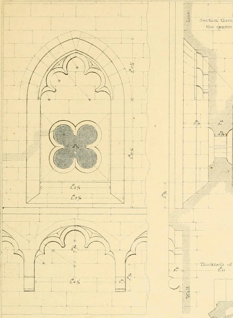 An illustration from Examples of Gothic architecture : selected from various ancient edifices in England ; consisting of plans, elevations, sections, and parts at large ; calculated to exemplify the various styles and the practical construction of this admired class of architecture ; accompanied by historical and descriptive accounts, 1895, leaf 201