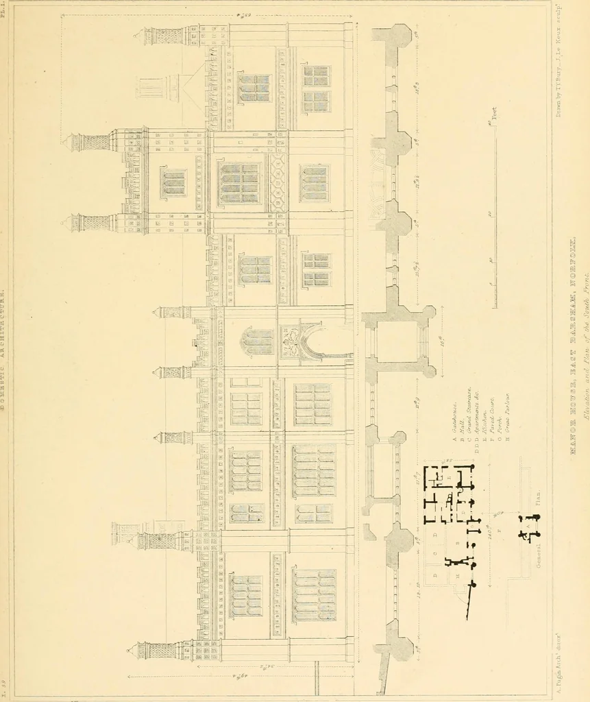 An illustration from Examples of Gothic architecture : selected from various ancient edifices in England ; consisting of plans, elevations, sections, and parts at large ; calculated to exemplify the various styles and the practical construction of this admired class of architecture ; accompanied by historical and descriptive accounts, 1895, leaf 203