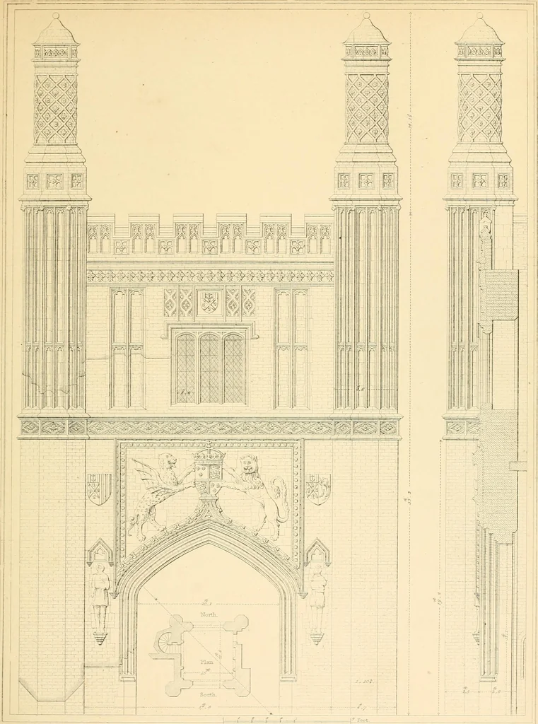 An illustration from Examples of Gothic architecture : selected from various ancient edifices in England ; consisting of plans, elevations, sections, and parts at large ; calculated to exemplify the various styles and the practical construction of this admired class of architecture ; accompanied by historical and descriptive accounts, 1895, leaf 205