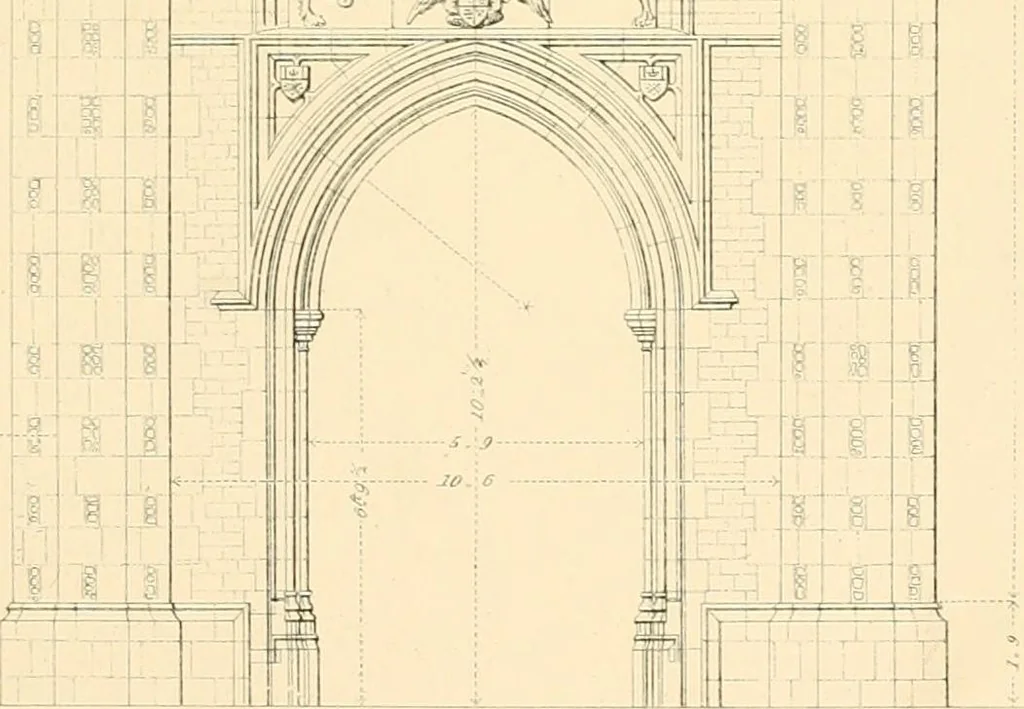 An illustration from Examples of Gothic architecture : selected from various ancient edifices in England ; consisting of plans, elevations, sections, and parts at large ; calculated to exemplify the various styles and the practical construction of this admired class of architecture ; accompanied by historical and descriptive accounts, 1895, leaf 209