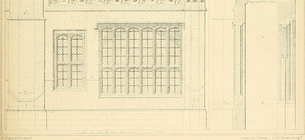 An illustration from Examples of Gothic architecture : selected from various ancient edifices in England ; consisting of plans, elevations, sections, and parts at large ; calculated to exemplify the various styles and the practical construction of this admired class of architecture ; accompanied by historical and descriptive accounts, 1895, leaf 211