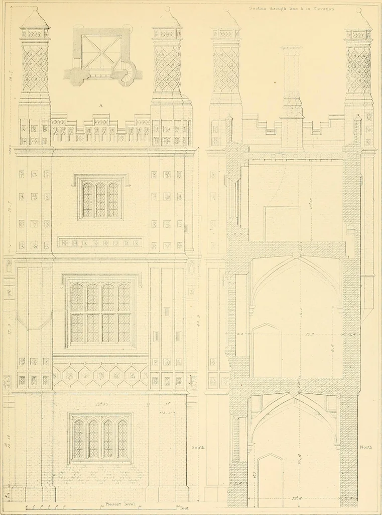 An illustration from Examples of Gothic architecture : selected from various ancient edifices in England ; consisting of plans, elevations, sections, and parts at large ; calculated to exemplify the various styles and the practical construction of this admired class of architecture ; accompanied by historical and descriptive accounts, 1895, leaf 213