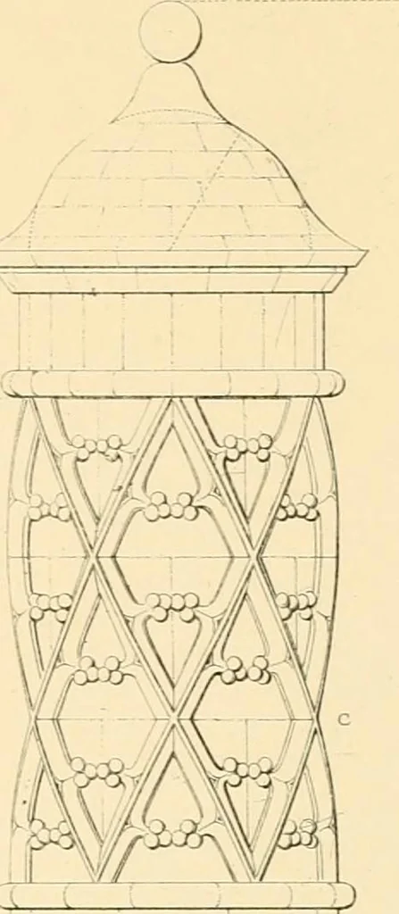 An illustration from Examples of Gothic architecture : selected from various ancient edifices in England ; consisting of plans, elevations, sections, and parts at large ; calculated to exemplify the various styles and the practical construction of this admired class of architecture ; accompanied by historical and descriptive accounts, 1895, leaf 215
