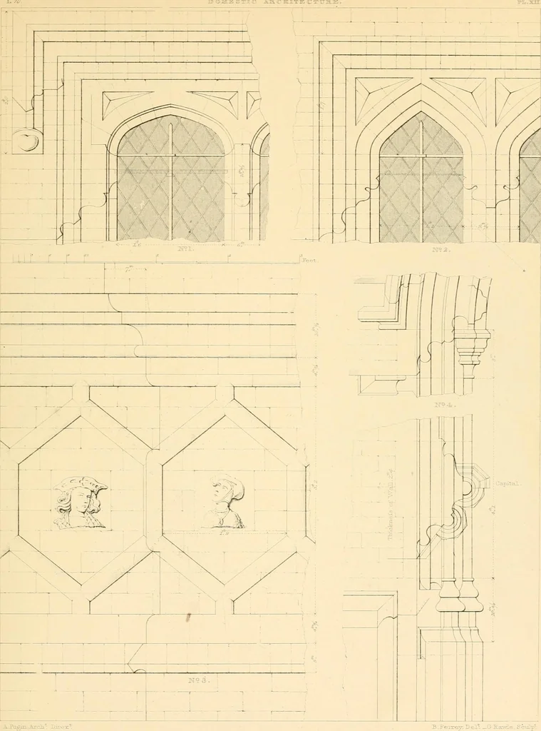 An illustration from Examples of Gothic architecture : selected from various ancient edifices in England ; consisting of plans, elevations, sections, and parts at large ; calculated to exemplify the various styles and the practical construction of this admired class of architecture ; accompanied by historical and descriptive accounts, 1895, leaf 225