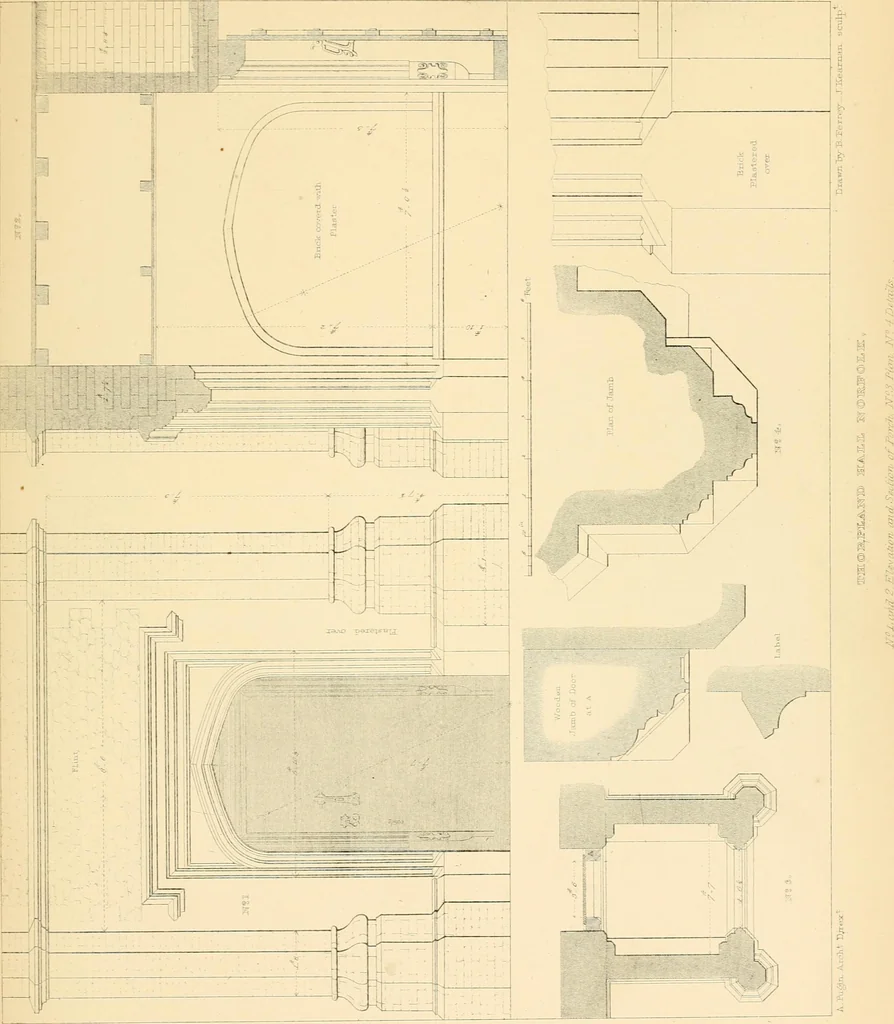 An illustration from Examples of Gothic architecture : selected from various ancient edifices in England ; consisting of plans, elevations, sections, and parts at large ; calculated to exemplify the various styles and the practical construction of this admired class of architecture ; accompanied by historical and descriptive accounts, 1895, leaf 231