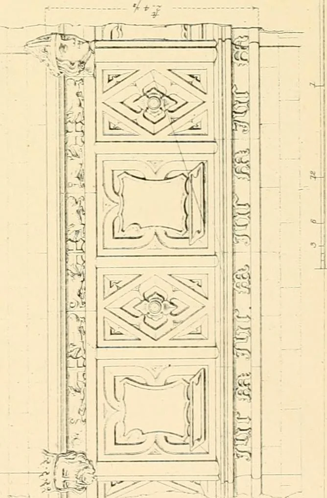 An illustration from Examples of Gothic architecture : selected from various ancient edifices in England ; consisting of plans, elevations, sections, and parts at large ; calculated to exemplify the various styles and the practical construction of this admired class of architecture ; accompanied by historical and descriptive accounts, 1895, leaf 235
