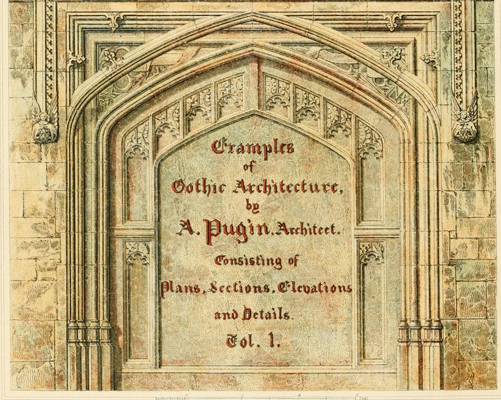 An illustration from Examples of Gothic architecture : selected from various ancient edifices in England ; consisting of plans, elevations, sections, and parts at large ; calculated to exemplify the various styles and the practical construction of this admired class of architecture ; accompanied by historical and descriptive accounts, 1895, leaf 4