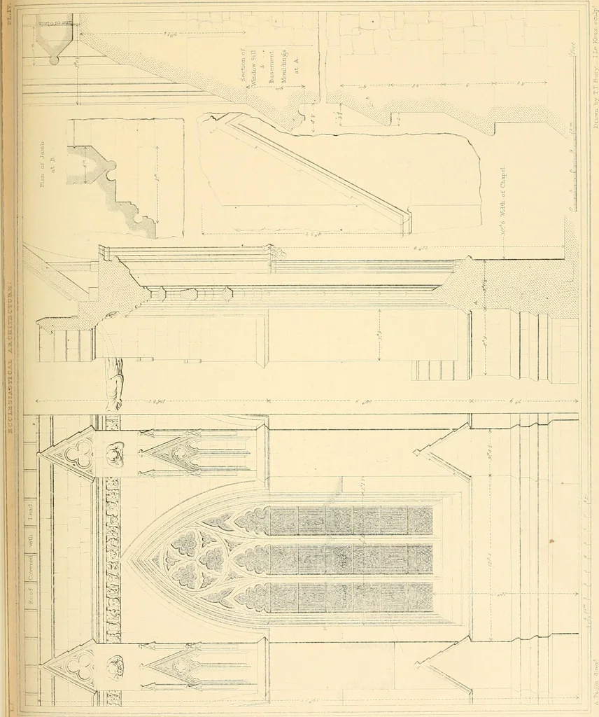 An illustration from Examples of Gothic architecture : selected from various ancient edifices in England ; consisting of plans, elevations, sections, and parts at large ; calculated to exemplify the various styles and the practical construction of this admired class of architecture ; accompanied by historical and descriptive accounts, 1895, leaf 95