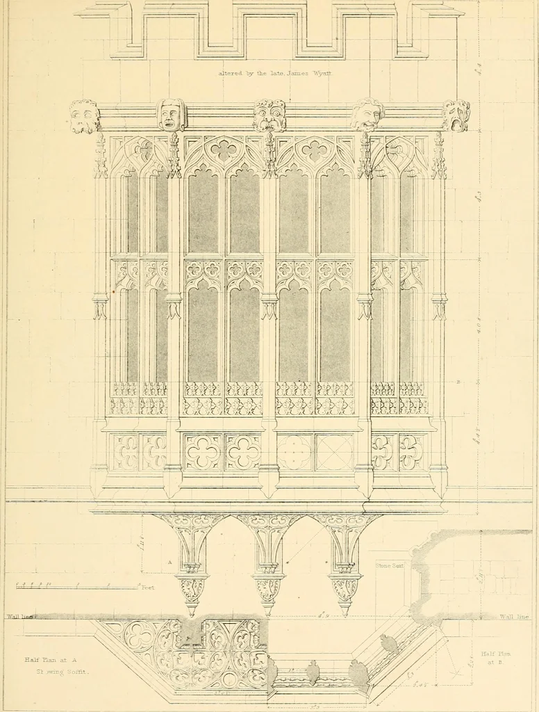 An illustration from Examples of Gothic architecture : selected from various ancient edifices in England ; consisting of plans, elevations, sections, and parts at large ; calculated to exemplify the various styles and the practical construction of this admired class of architecture ; accompanied by historical and descriptive accounts, 1895, leaf 97