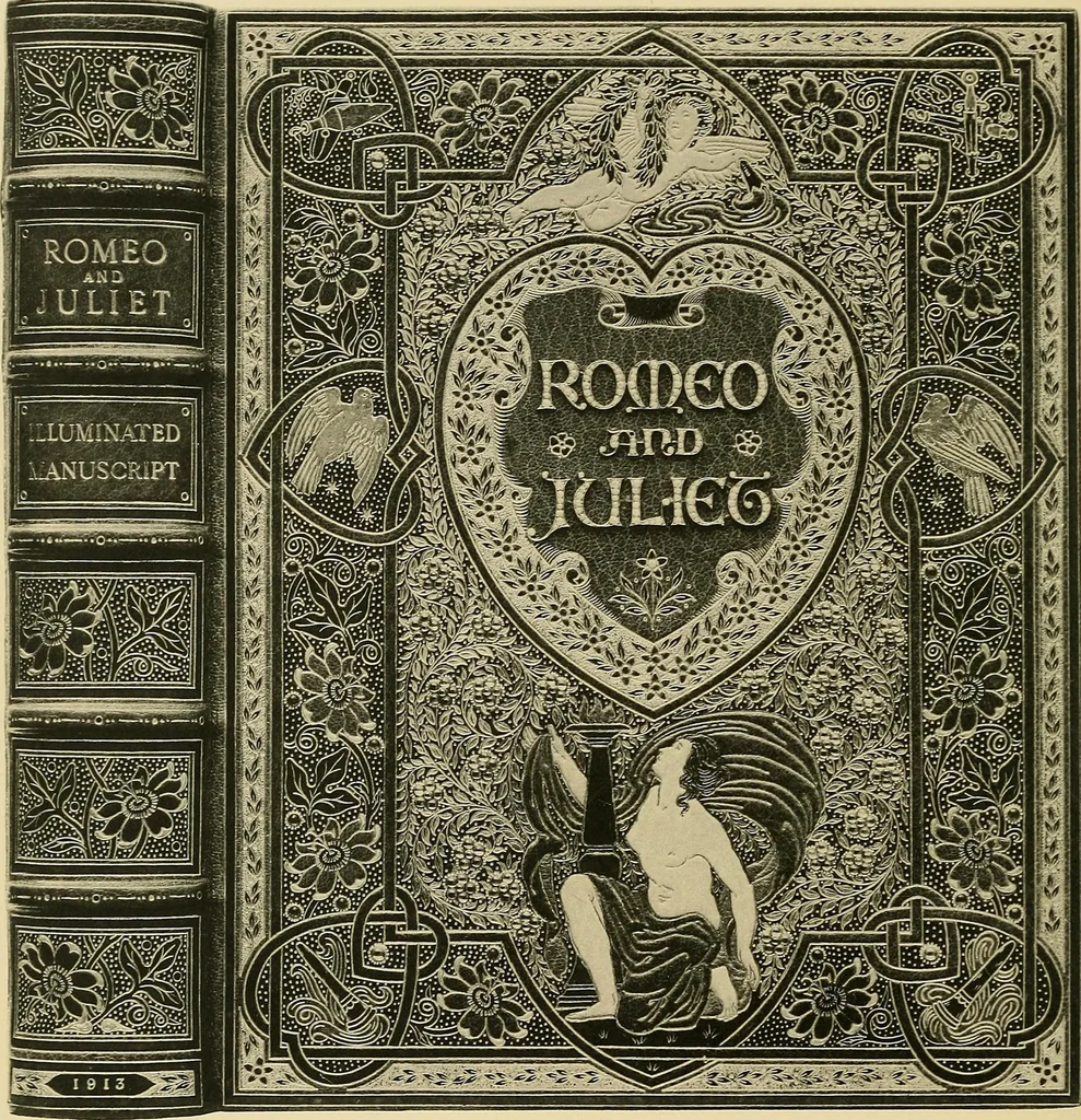 An illustration from Examples of bookbinding executed by Robt. Rivière & Son : exhibited at the Leipzig Exhibition in 1914 for a few weeks prior to the Great War on the outbreak of which they were placed in the cellars of the Leipzig Museum, where they remained for five years, 1920, leaf 13