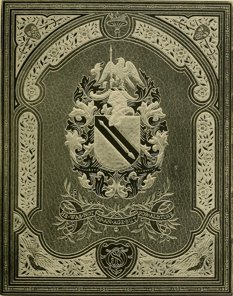 An illustration from Examples of bookbinding executed by Robt. Rivière & Son : exhibited at the Leipzig Exhibition in 1914 for a few weeks prior to the Great War on the outbreak of which they were placed in the cellars of the Leipzig Museum, where they remained for five years, 1920, leaf 22