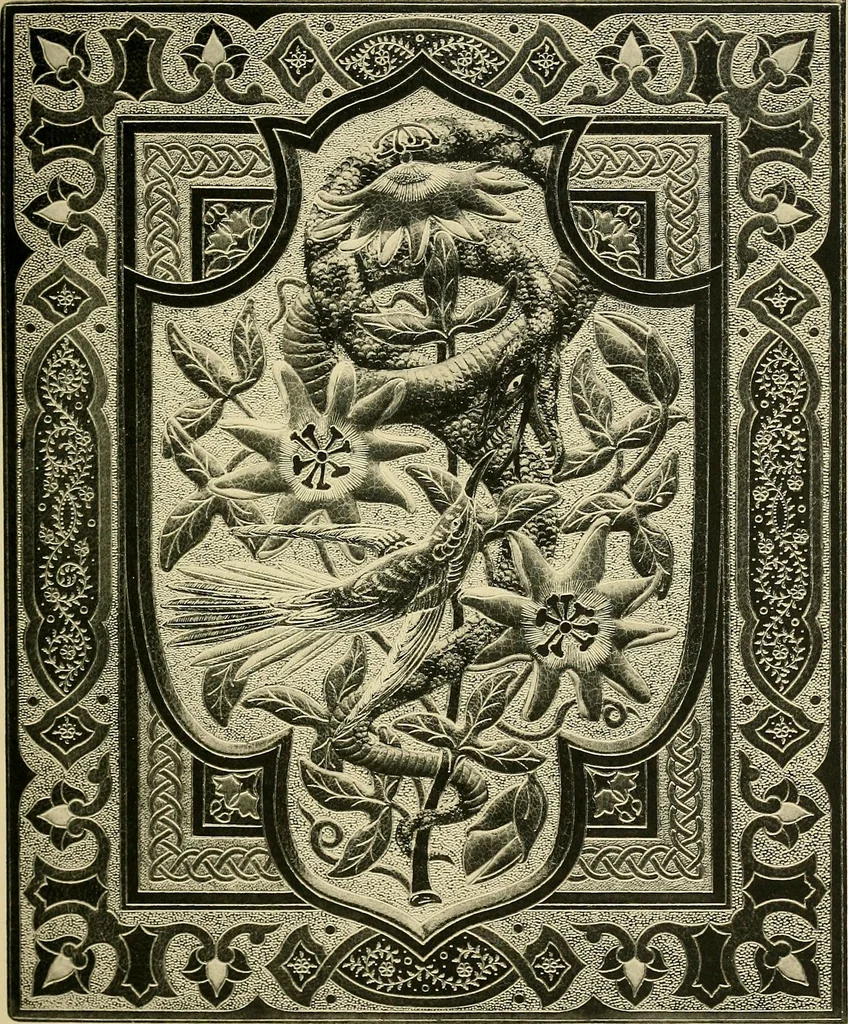 An illustration from Examples of bookbinding executed by Robt. Rivière & Son : exhibited at the Leipzig Exhibition in 1914 for a few weeks prior to the Great War on the outbreak of which they were placed in the cellars of the Leipzig Museum, where they remained for five years, 1920, leaf 44