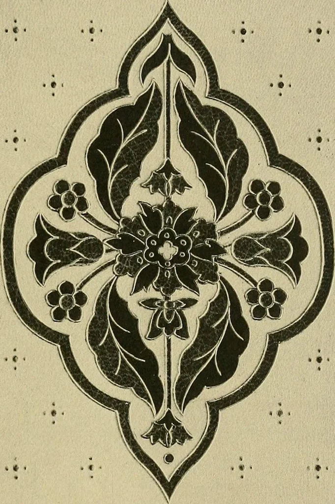 An illustration from Examples of bookbinding executed by Robt. Rivière & Son : exhibited at the Leipzig Exhibition in 1914 for a few weeks prior to the Great War on the outbreak of which they were placed in the cellars of the Leipzig Museum, where they remained for five years, 1920, leaf 46