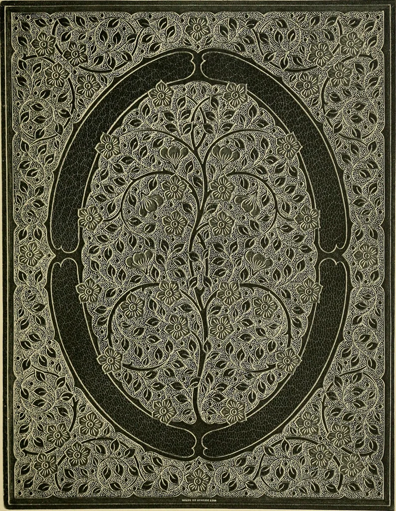 An illustration from Examples of bookbinding executed by Robt. Rivière & Son : exhibited at the Leipzig Exhibition in 1914 for a few weeks prior to the Great War on the outbreak of which they were placed in the cellars of the Leipzig Museum, where they remained for five years, 1920, leaf 52