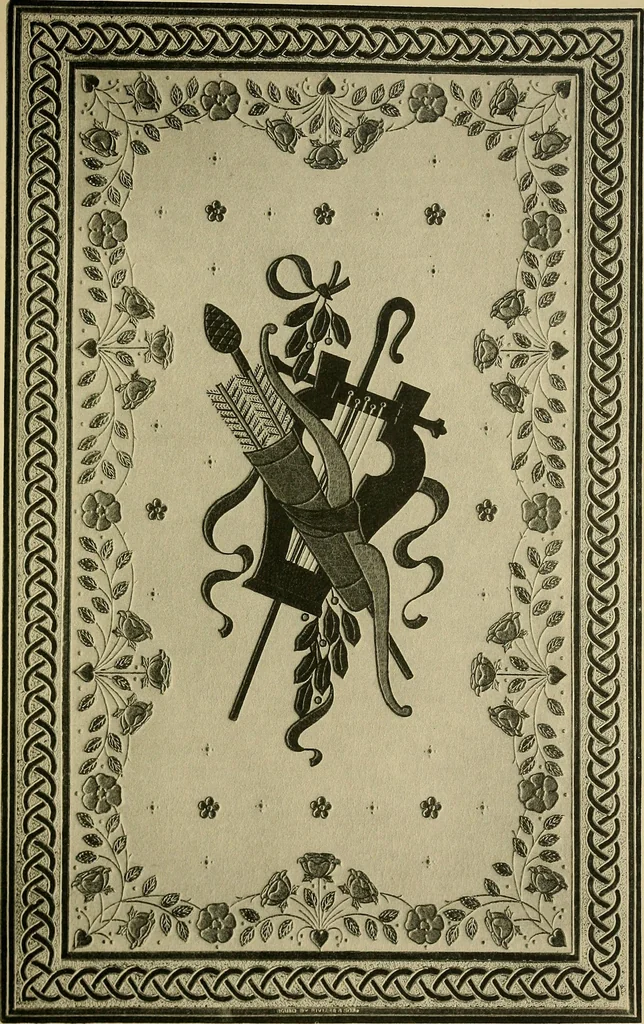 An illustration from Examples of bookbinding executed by Robt. Rivière & Son : exhibited at the Leipzig Exhibition in 1914 for a few weeks prior to the Great War on the outbreak of which they were placed in the cellars of the Leipzig Museum, where they remained for five years, 1920, leaf 72