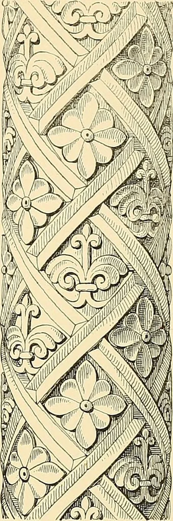 An illustration from Examples of English medieval foliage and coloured decoration, taken from buildings of the twelfth to the fifteenth century: with descriptive letterpress, 1874, leaf 107