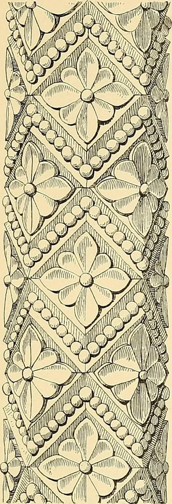 An illustration from Examples of English medieval foliage and coloured decoration, taken from buildings of the twelfth to the fifteenth century: with descriptive letterpress, 1874, leaf 107