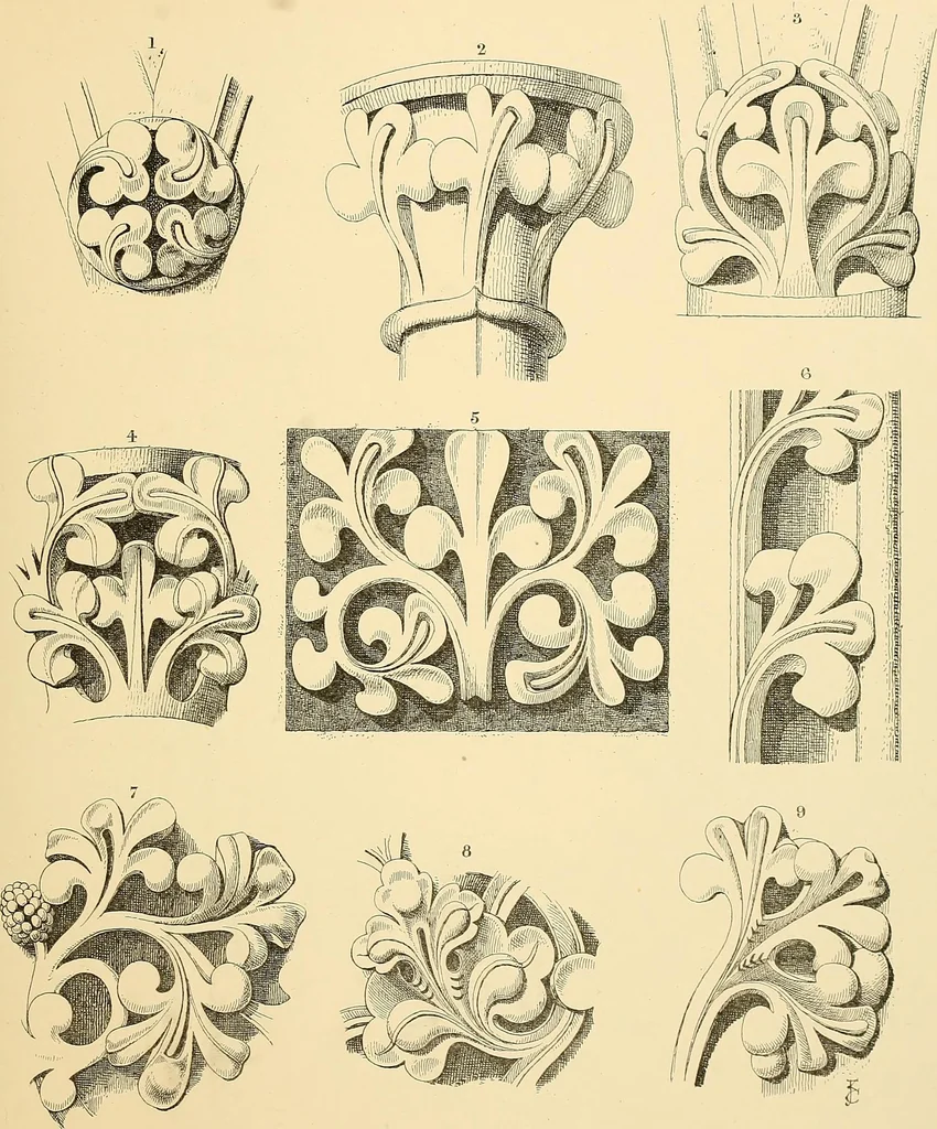 An illustration from Examples of English medieval foliage and coloured decoration, taken from buildings of the twelfth to the fifteenth century: with descriptive letterpress, 1874, leaf 131
