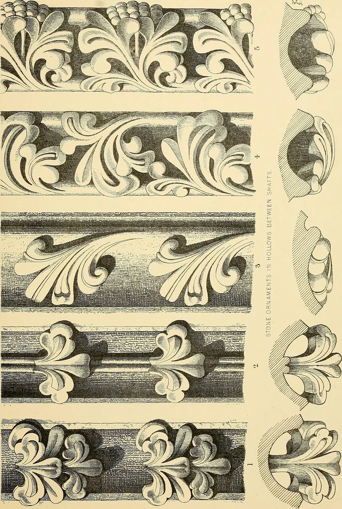 An illustration from Examples of English medieval foliage and coloured decoration, taken from buildings of the twelfth to the fifteenth century: with descriptive letterpress, 1874, leaf 135