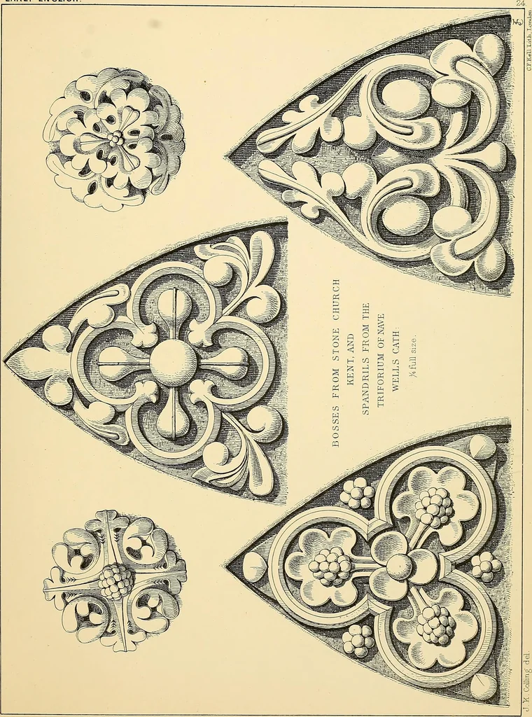 An illustration from Examples of English medieval foliage and coloured decoration, taken from buildings of the twelfth to the fifteenth century: with descriptive letterpress, 1874, leaf 139