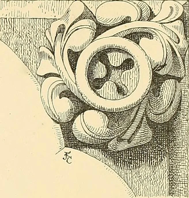 An illustration from Examples of English medieval foliage and coloured decoration, taken from buildings of the twelfth to the fifteenth century: with descriptive letterpress, 1874, leaf 145