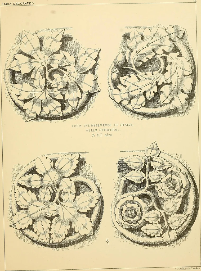 An illustration from Examples of English medieval foliage and coloured decoration, taken from buildings of the twelfth to the fifteenth century: with descriptive letterpress, 1874, leaf 169