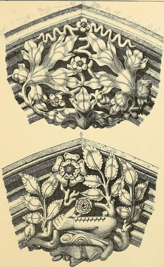 An illustration from Examples of English medieval foliage and coloured decoration, taken from buildings of the twelfth to the fifteenth century: with descriptive letterpress, 1874, leaf 195