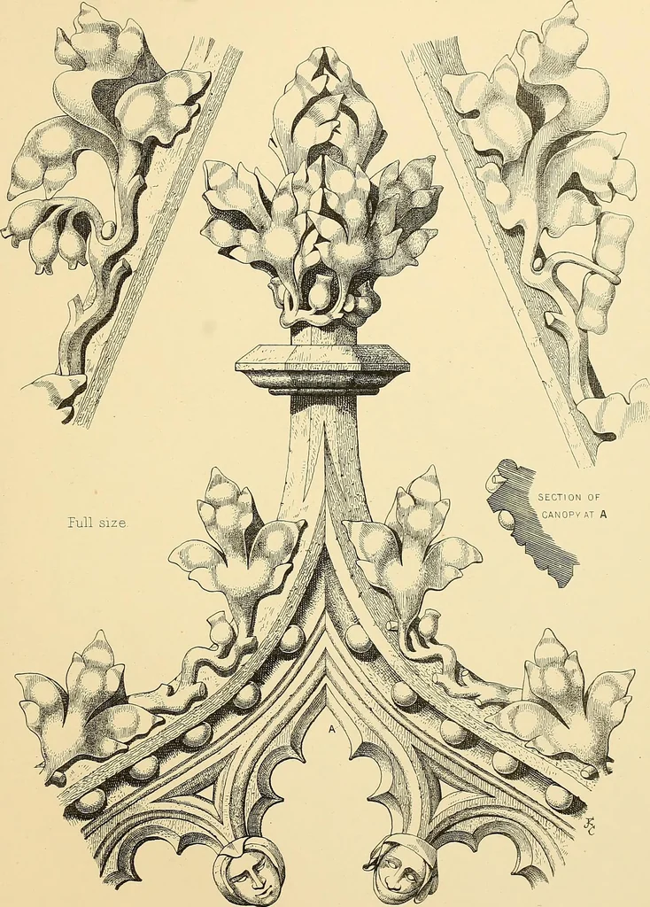 An illustration from Examples of English medieval foliage and coloured decoration, taken from buildings of the twelfth to the fifteenth century: with descriptive letterpress, 1874, leaf 197