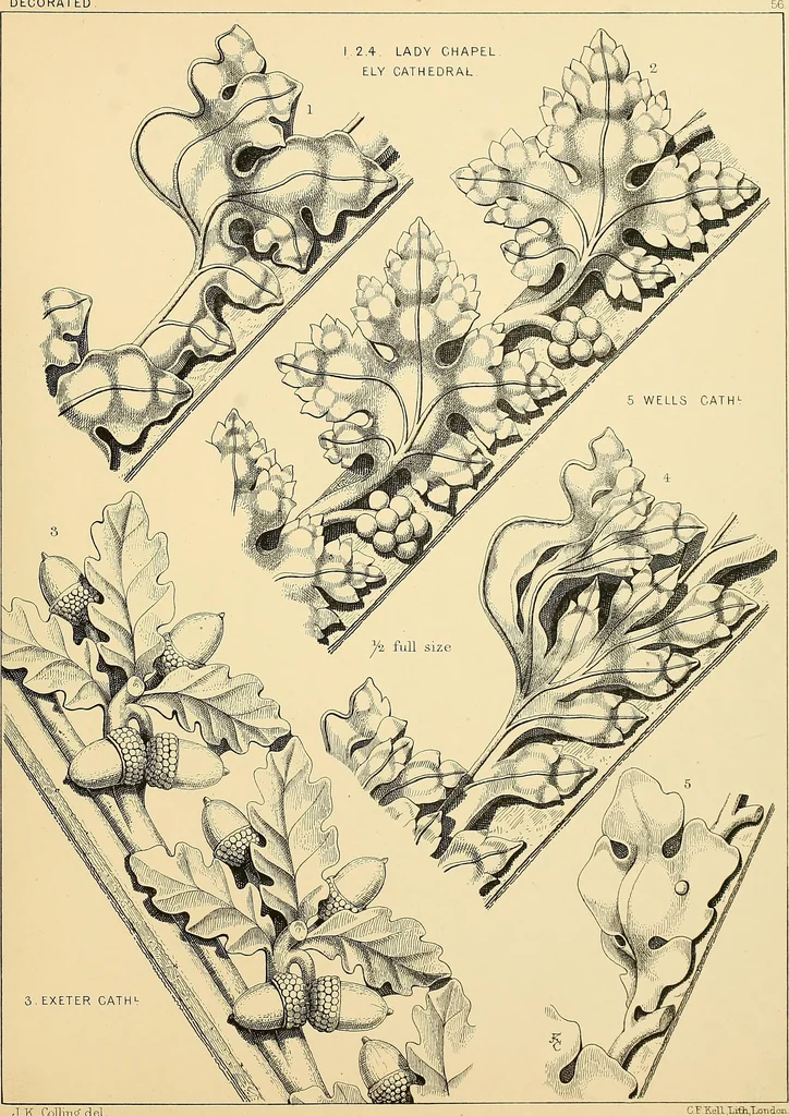 An illustration from Examples of English medieval foliage and coloured decoration, taken from buildings of the twelfth to the fifteenth century: with descriptive letterpress, 1874, leaf 203