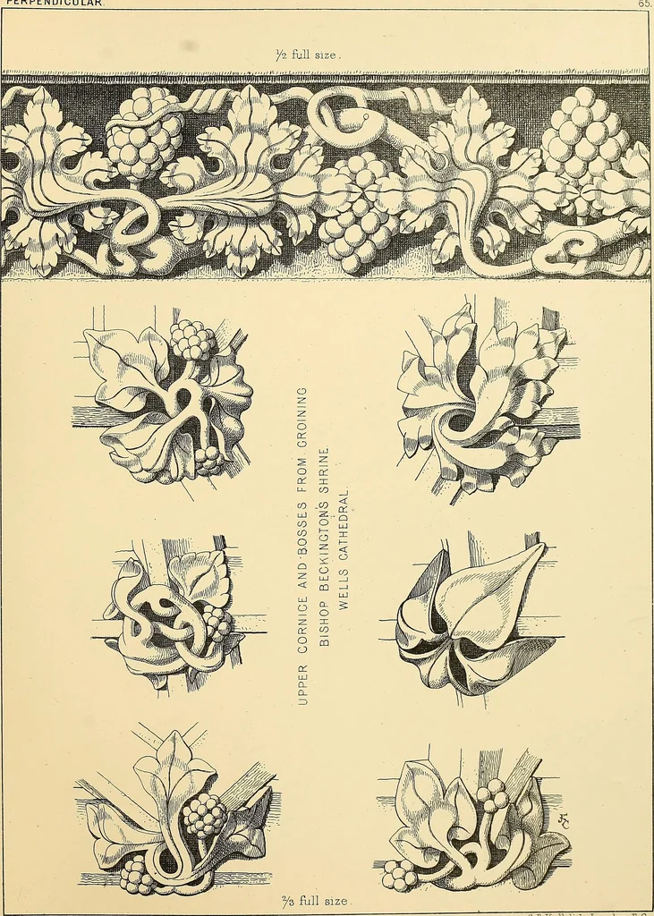 An illustration from Examples of English medieval foliage and coloured decoration, taken from buildings of the twelfth to the fifteenth century: with descriptive letterpress, 1874, leaf 221