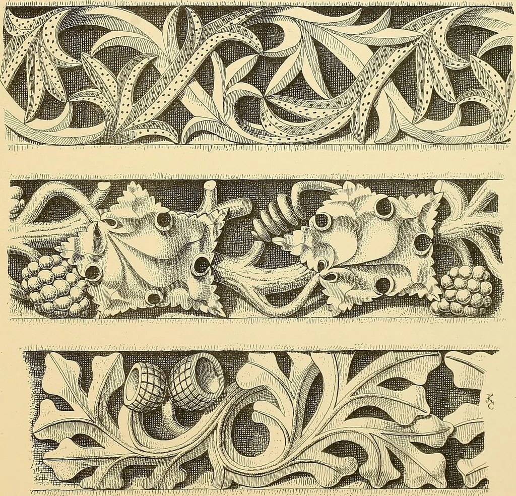 An illustration from Examples of English medieval foliage and coloured decoration, taken from buildings of the twelfth to the fifteenth century: with descriptive letterpress, 1874, leaf 223