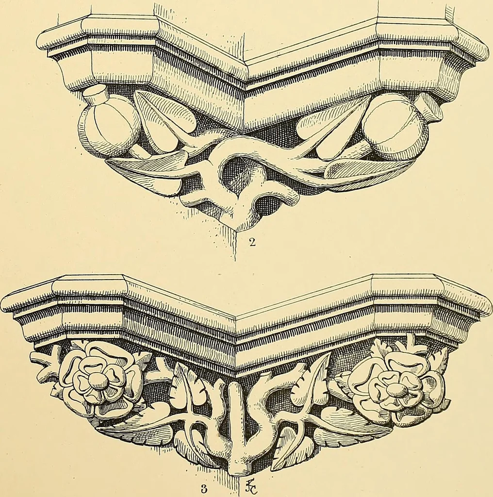 An illustration from Examples of English medieval foliage and coloured decoration, taken from buildings of the twelfth to the fifteenth century: with descriptive letterpress, 1874, leaf 229