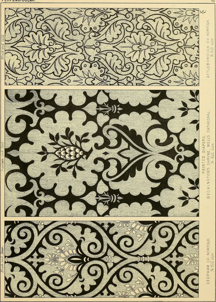 An illustration from Examples of English medieval foliage and coloured decoration, taken from buildings of the twelfth to the fifteenth century: with descriptive letterpress, 1874, leaf 243