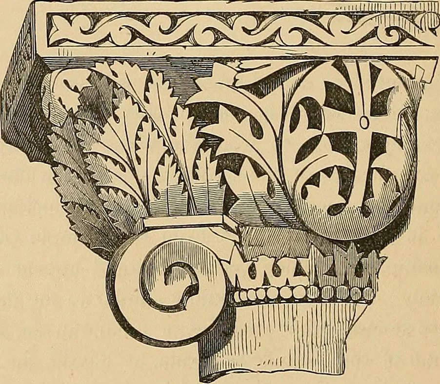 An illustration from Examples of English medieval foliage and coloured decoration, taken from buildings of the twelfth to the fifteenth century: with descriptive letterpress, 1874, leaf 28