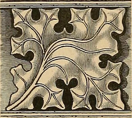 An illustration from Examples of English medieval foliage and coloured decoration, taken from buildings of the twelfth to the fifteenth century: with descriptive letterpress, 1874, leaf 76