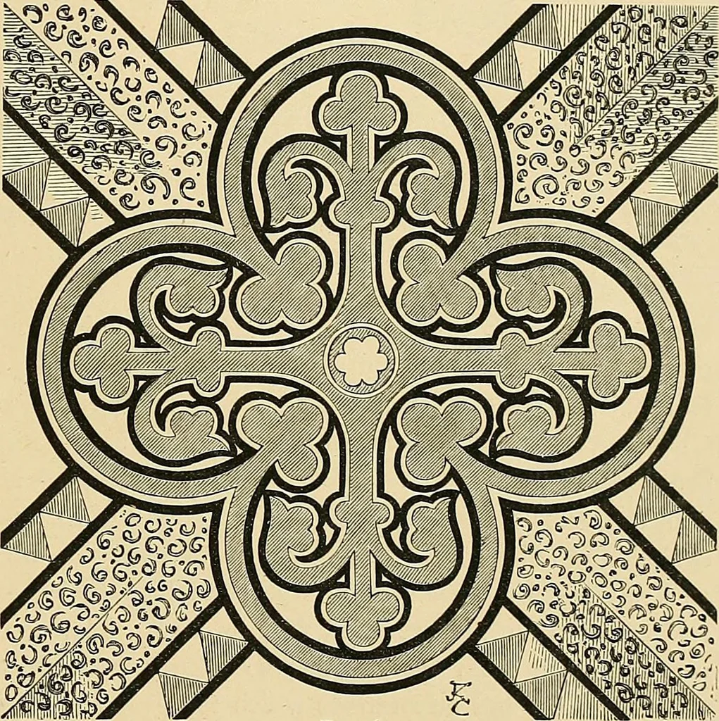 An illustration from Examples of English medieval foliage and coloured decoration, taken from buildings of the twelfth to the fifteenth century: with descriptive letterpress, 1874, leaf 85