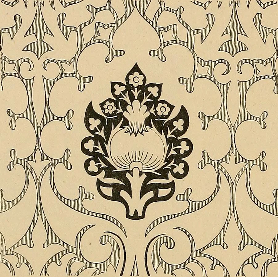 An illustration from Examples of English medieval foliage and coloured decoration, taken from buildings of the twelfth to the fifteenth century: with descriptive letterpress, 1874, leaf 90