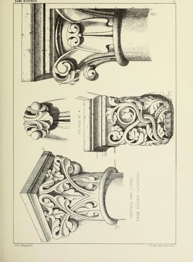 An illustration from Examples of English mediaeval foliage and coloured decoration, taken from buildings of the twelfth to the fifteenth century: with descriptive letterpress, 1874, leaf 121