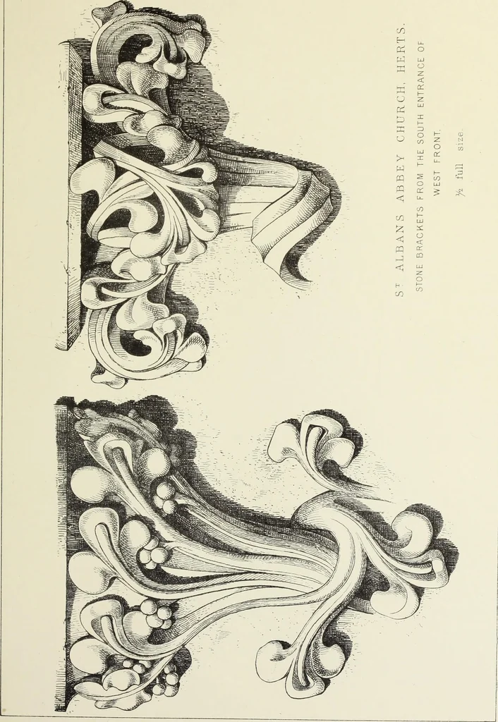 An illustration from Examples of English mediaeval foliage and coloured decoration, taken from buildings of the twelfth to the fifteenth century: with descriptive letterpress, 1874, leaf 161