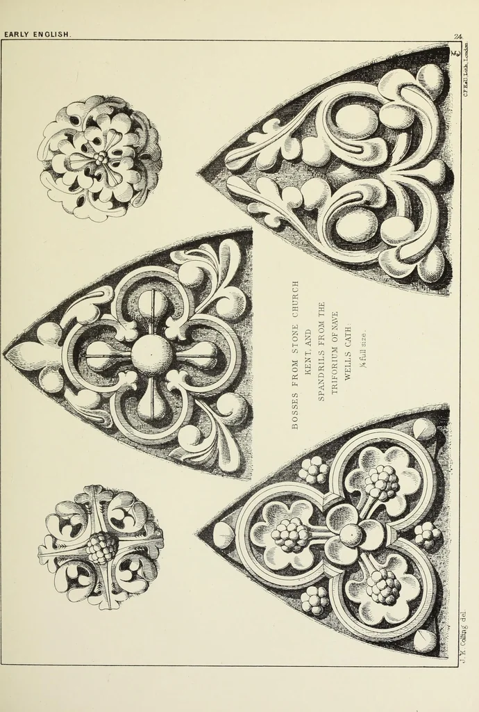 An illustration from Examples of English mediaeval foliage and coloured decoration, taken from buildings of the twelfth to the fifteenth century: with descriptive letterpress, 1874, leaf 165