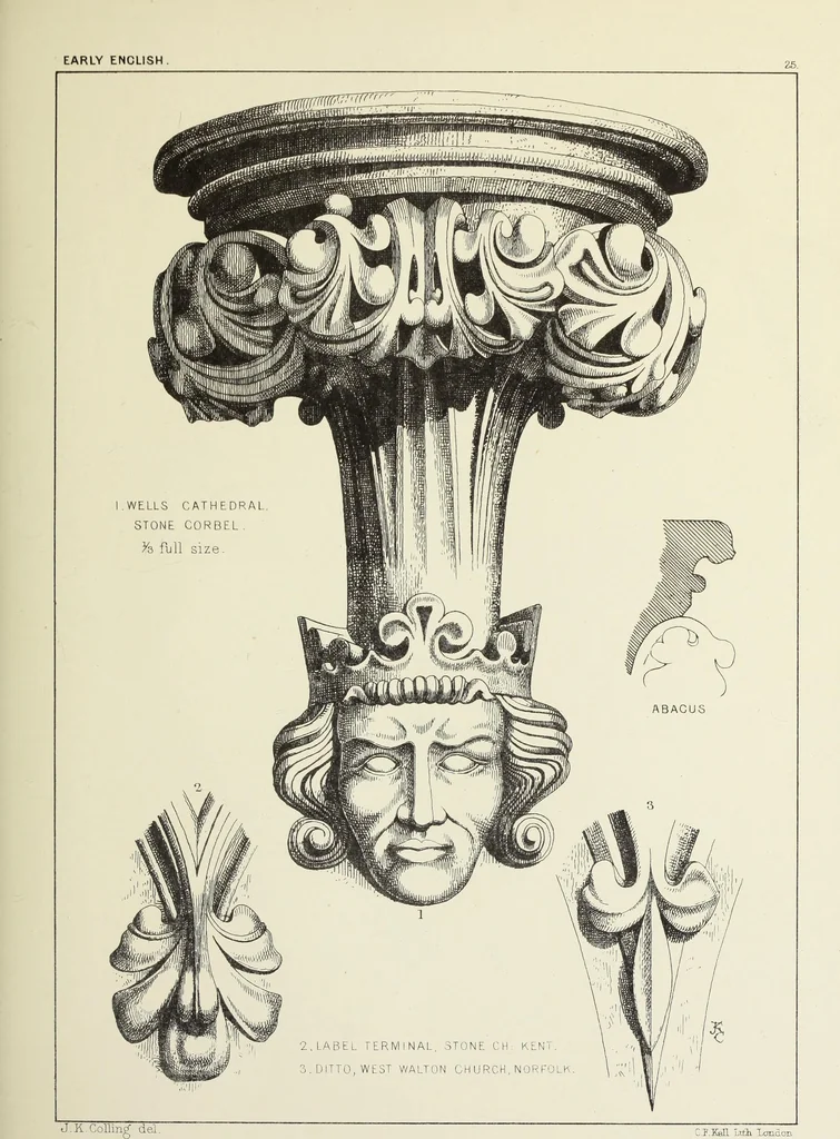 An illustration from Examples of English mediaeval foliage and coloured decoration, taken from buildings of the twelfth to the fifteenth century: with descriptive letterpress, 1874, leaf 169