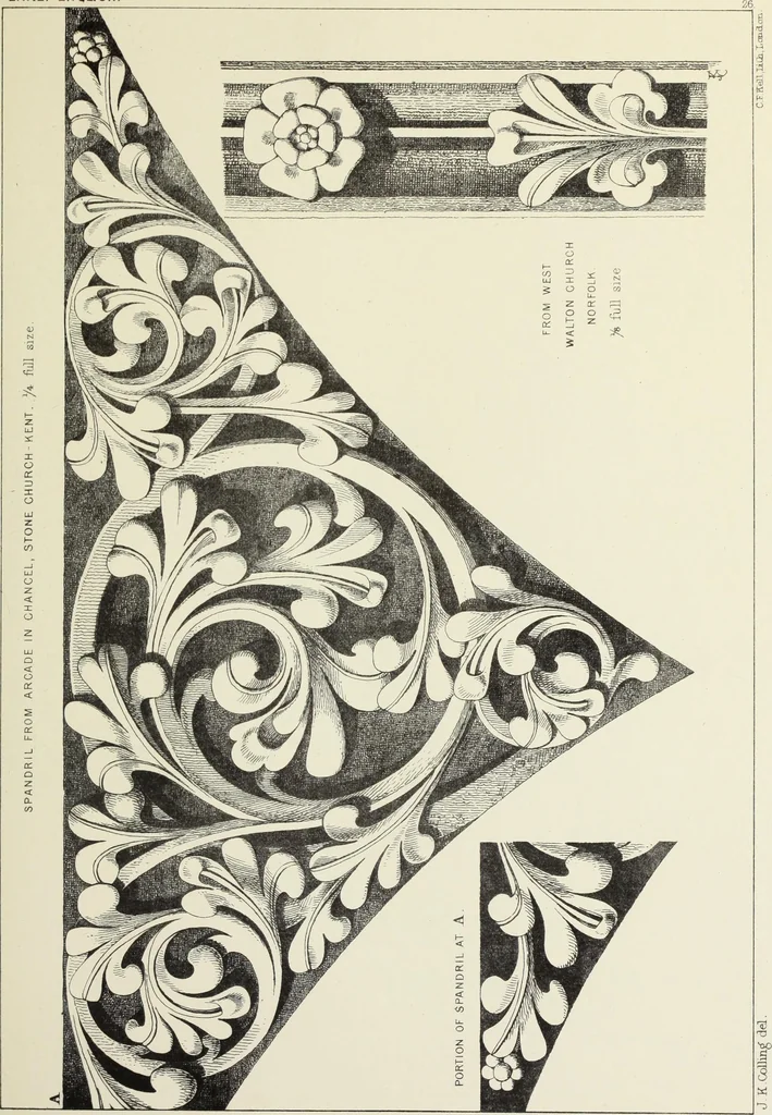 An illustration from Examples of English mediaeval foliage and coloured decoration, taken from buildings of the twelfth to the fifteenth century: with descriptive letterpress, 1874, leaf 173