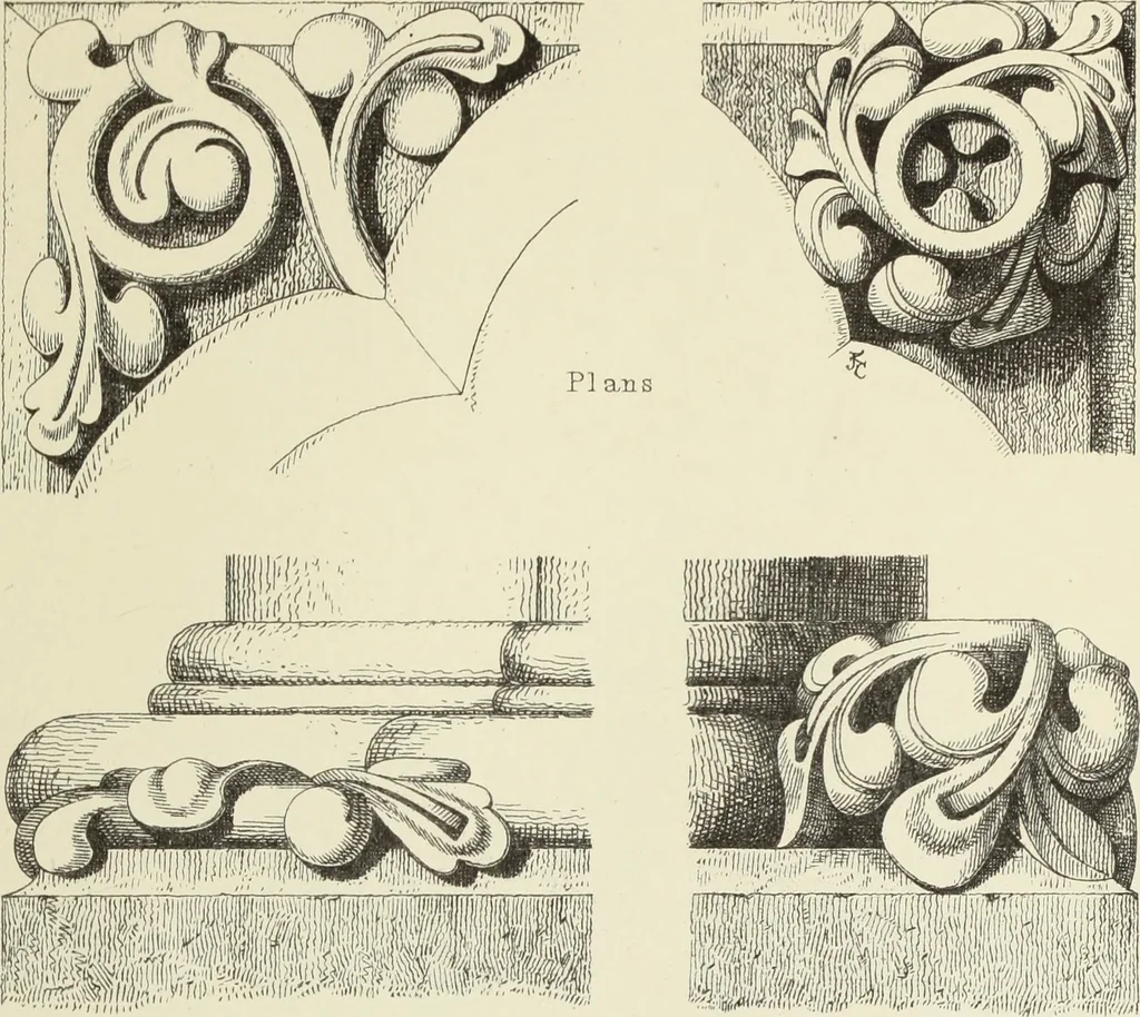 An illustration from Examples of English mediaeval foliage and coloured decoration, taken from buildings of the twelfth to the fifteenth century: with descriptive letterpress, 1874, leaf 177